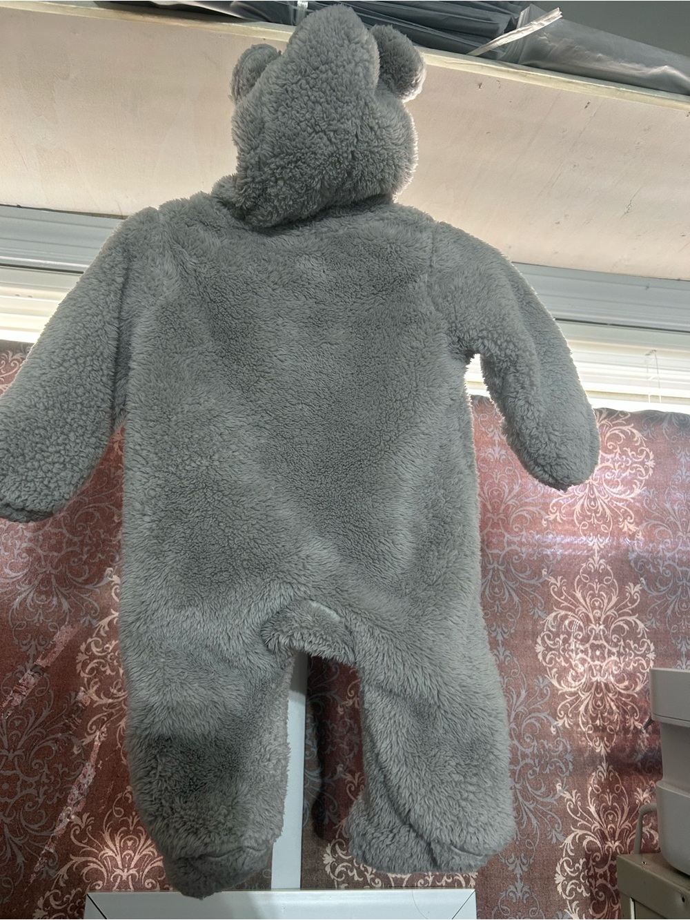 Cozy Gray Plush Bear One-Piece for Kids